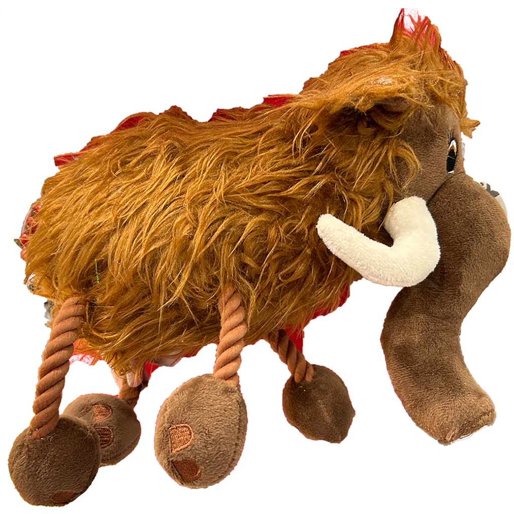 Woolly Mammoth Plush Dog Toy with Rope Legs, Tail, and Squeaker
