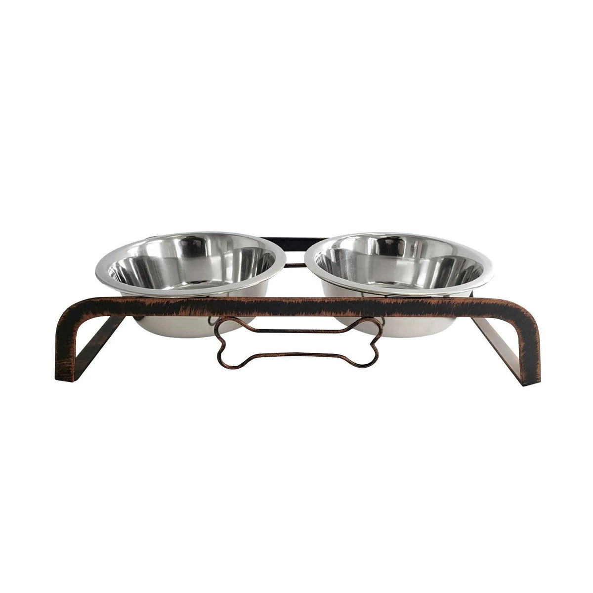Rustic Elevated Dog Feeder with Two 16 oz Stainless Bowls