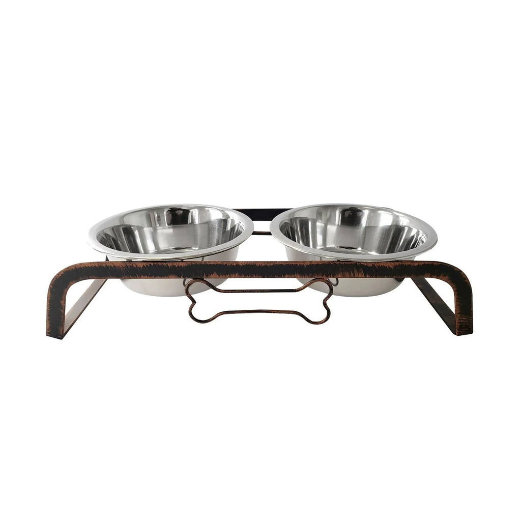 Rustic Elevated Dog Feeder with Two 16 oz Stainless Bowls
