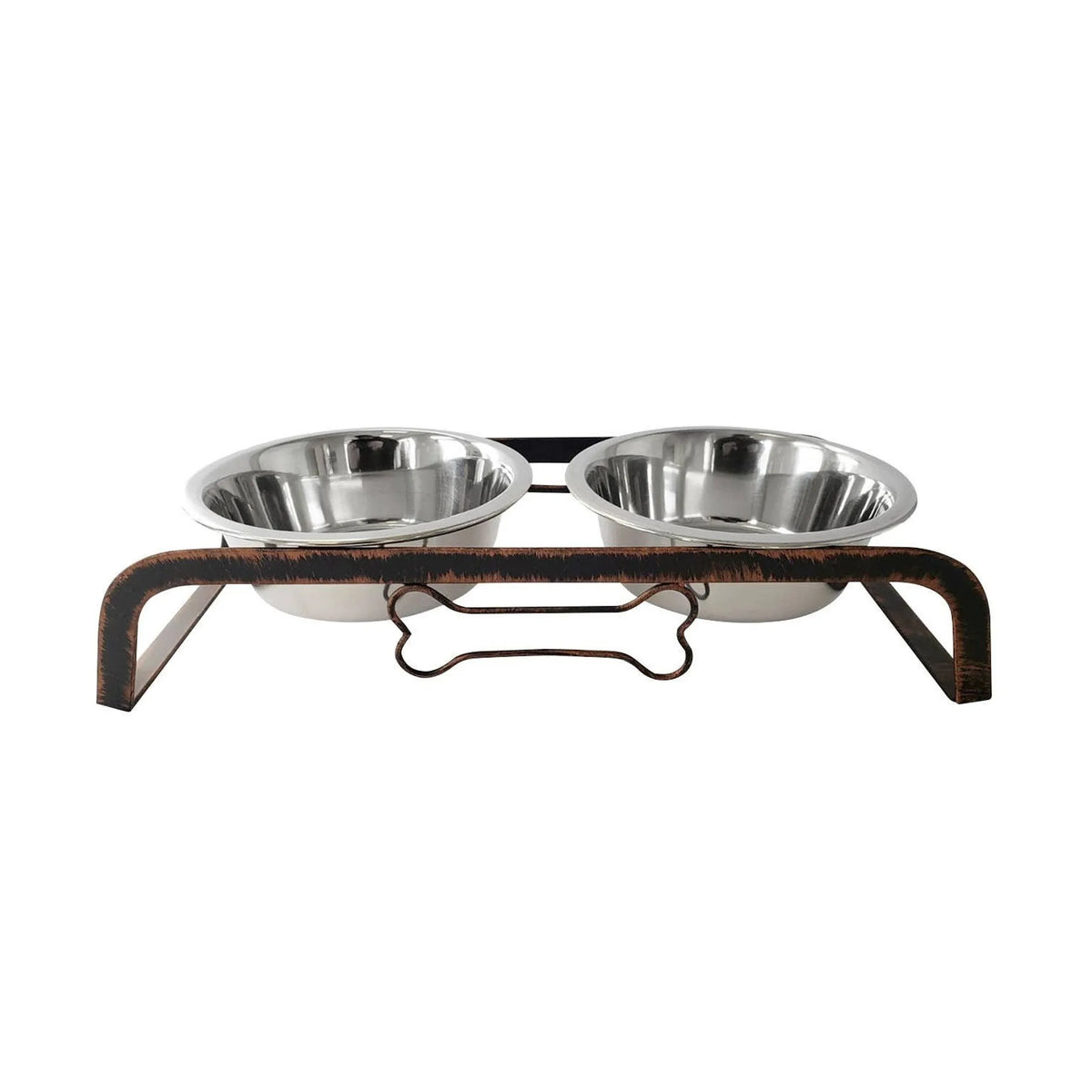 Rustic Elevated Dog Feeder with Two 16 oz Stainless Bowls