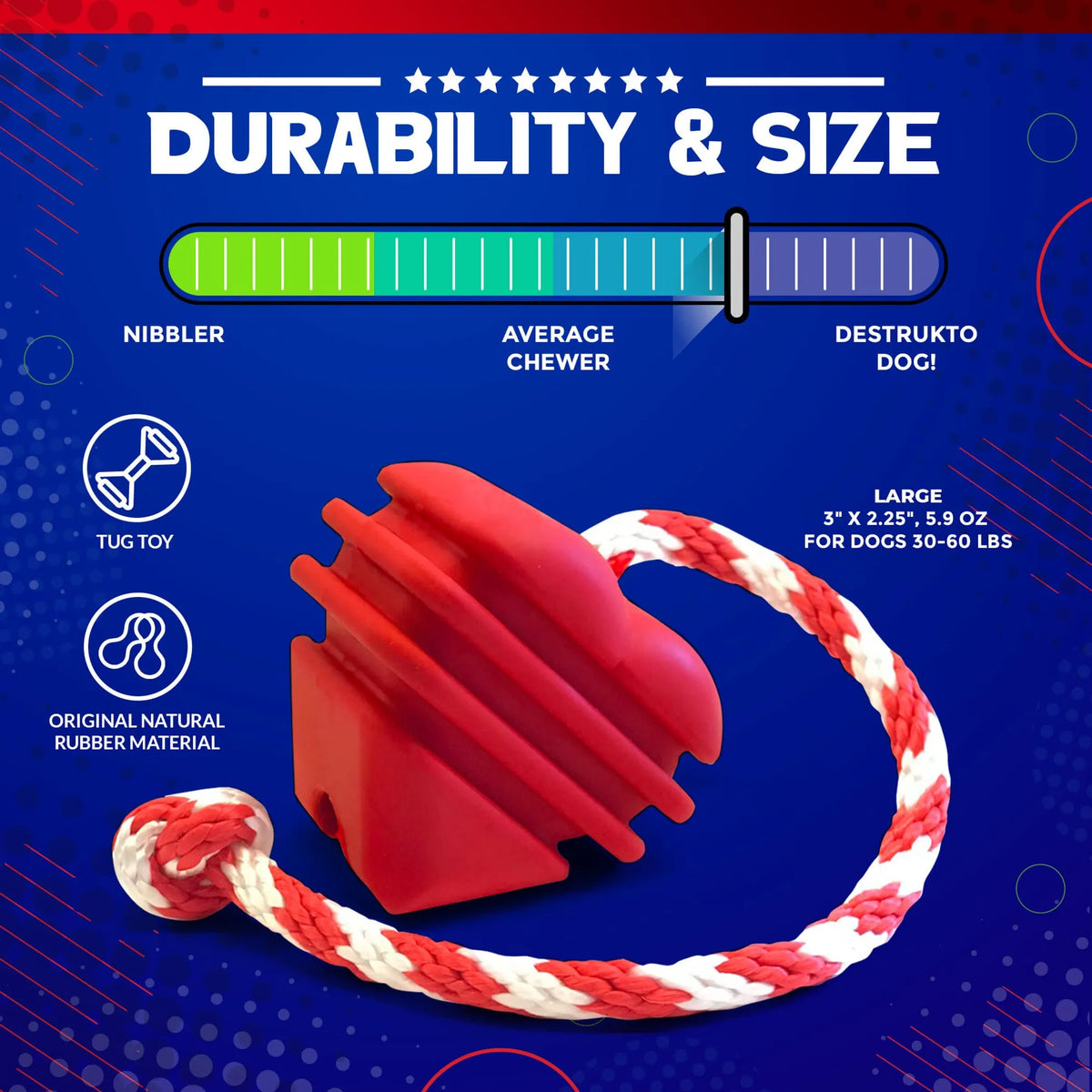 SodaPup Heart on a String Rubber Tug Toy for Large Dogs, Red