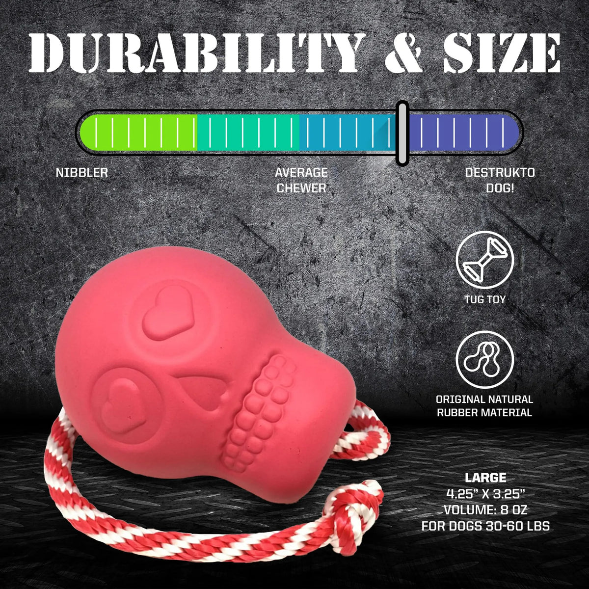 SodaPup USA-K9 Skull Rubber Chew and Treat Toy, Pink, Large
